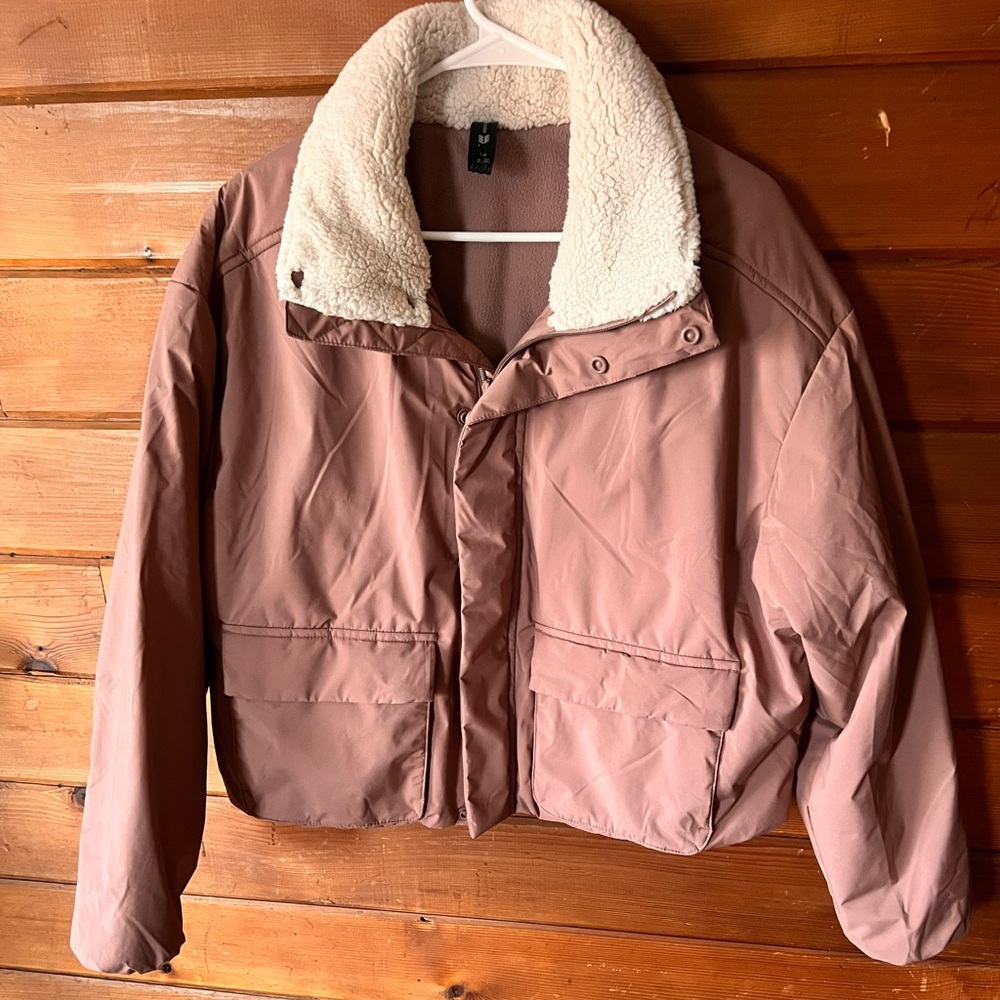 All in Motion Women's Mauve Puffer Jacket with Sherpa Collar